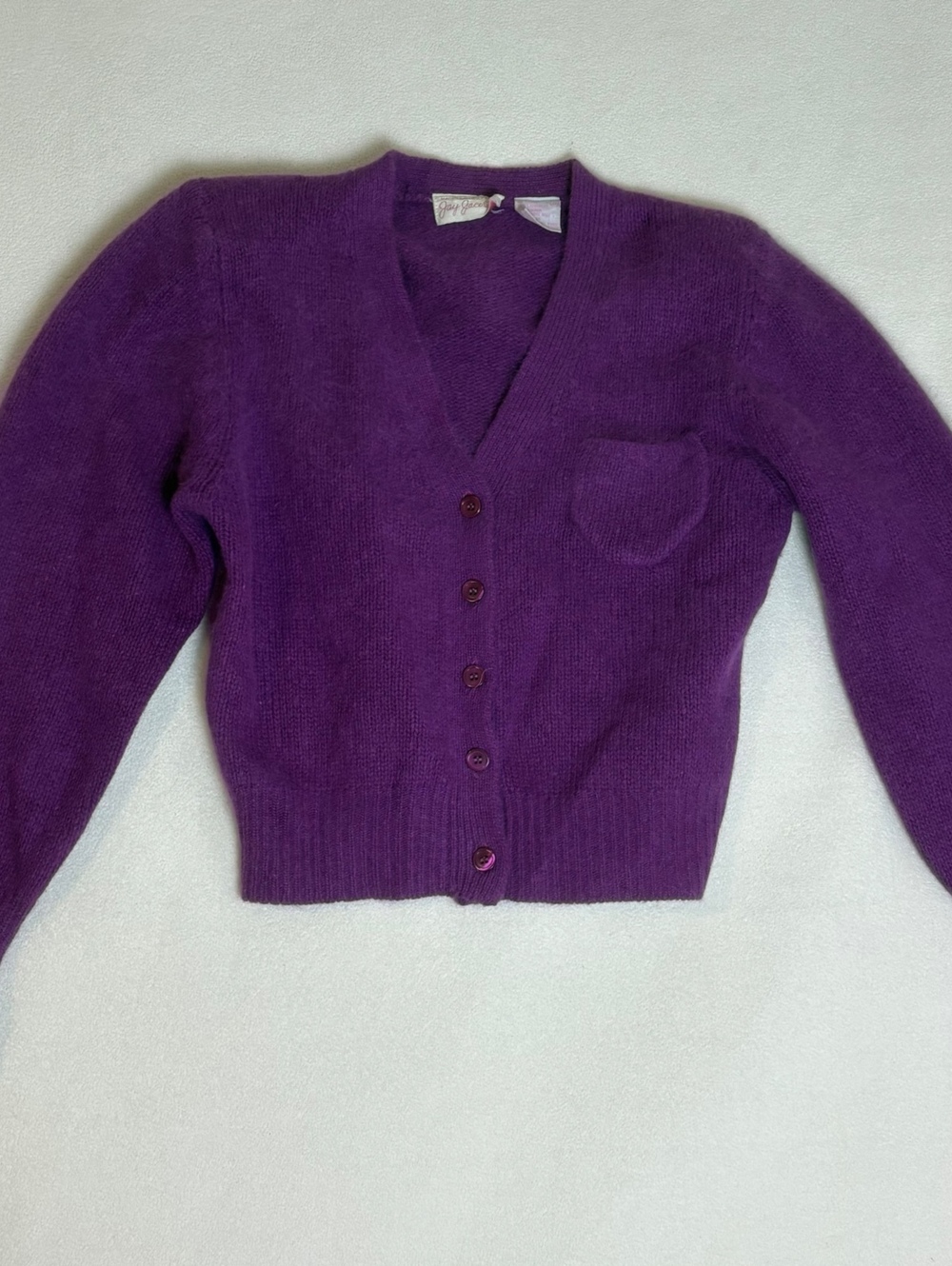 Vintage Purple Wool Blend Cardigan Sweater with Pocket